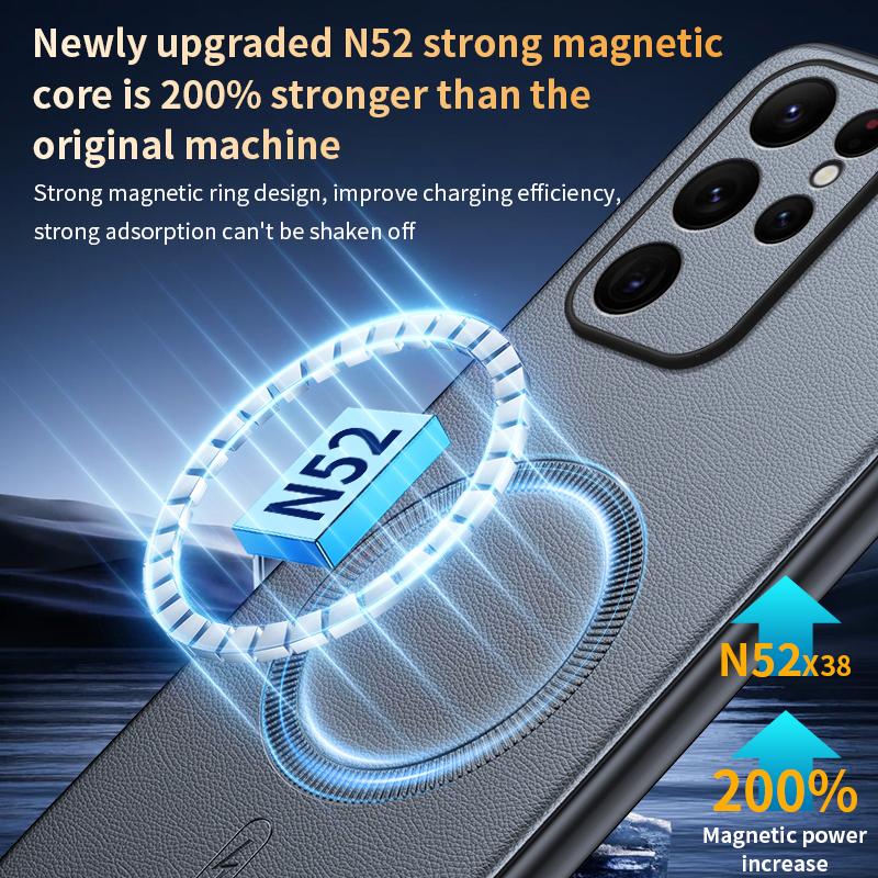 For Samsung S24 Ultra Case Magnetic Leather Shield Cover For Samsung S24 Ultra Anti-Fingerprint Non-Slip PC+TPU