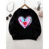 Unisex Round Neck Sweatshirt with Layered Graffiti Heart Pattern Long Sleeve Top, Suitable for Outdoor Wear and Casual Wear