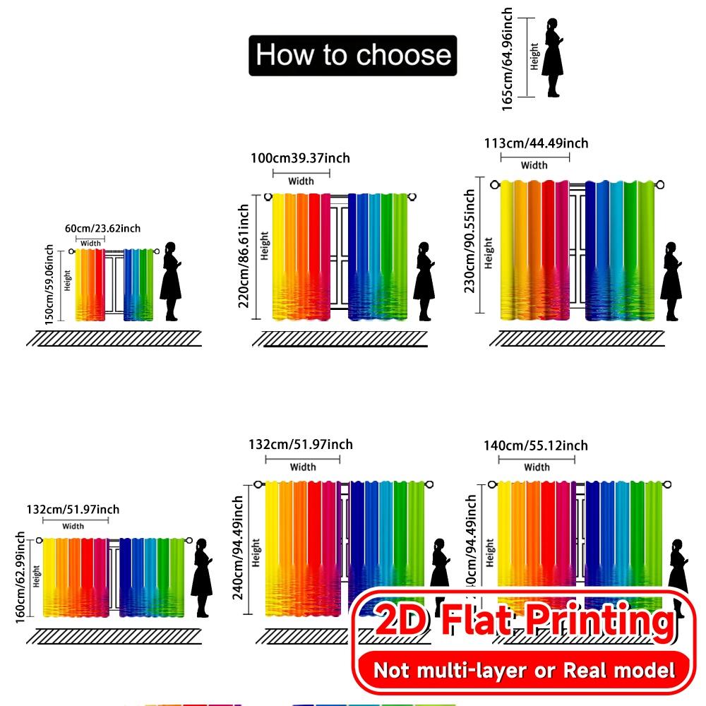 2pcs, 2D FLAT PRINTING Curtains (Without Rod) Rainbow Reflection Festival Creative Curtains Versatile Polyester Curtains Outdoor