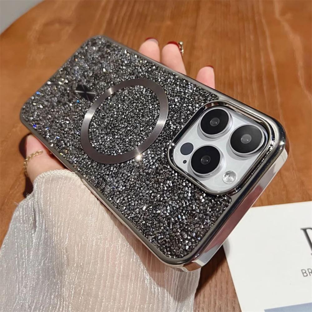 Luxury Bling Sequin Glitter For Magsafe Magnetic Case For 17 Air 16 15 14 13 12 11 Pro Max Plus 17Pro Plating Armor Cover