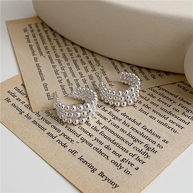 S925 Sterling Silver Three-Layer Bead Hoop Earrings