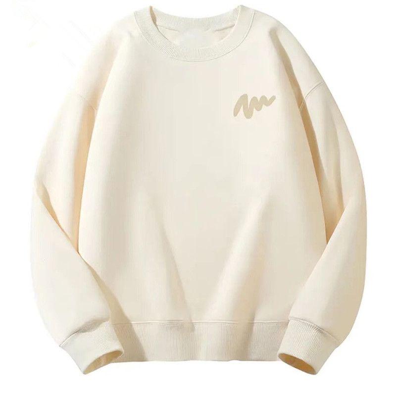 Brand Simple Round-Neck Sweatshirt for Men and Women, Spring and Autumn Style, Fleece-Lined, Loose and Versatile, Men's Top, Trendy Men's Clothing
