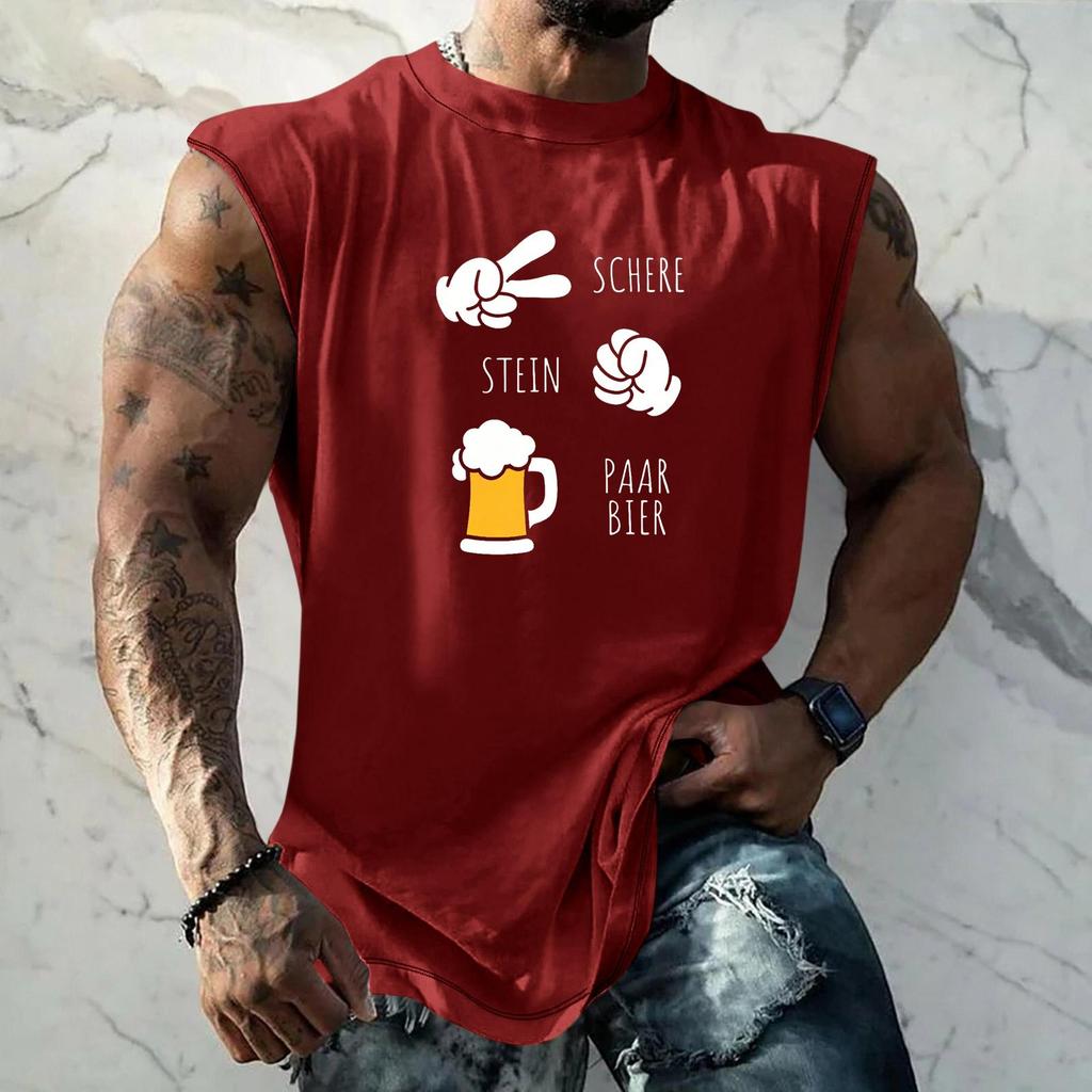 Men Sleeveless Tank Top Loose Fit Textured Pattern Printed Vest Casual Sports Streetwear Summer Holiday Daily Wear