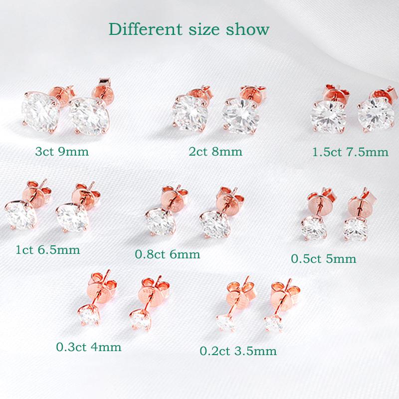 Smyoue 0.2-3CT Rose Gold Color Moissanite Stud Earrings for Women Sparkling Classic Wedding Lab Diamond Earring Pure 925 Silver
