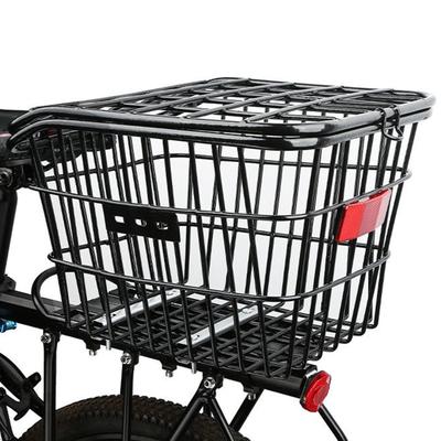 Bike Rear Basket Metal Large Rear Cycle Rack Frame Cycle Rear Shelf Schoolbag Cycle Storage Basket with Lid Cycling Basket