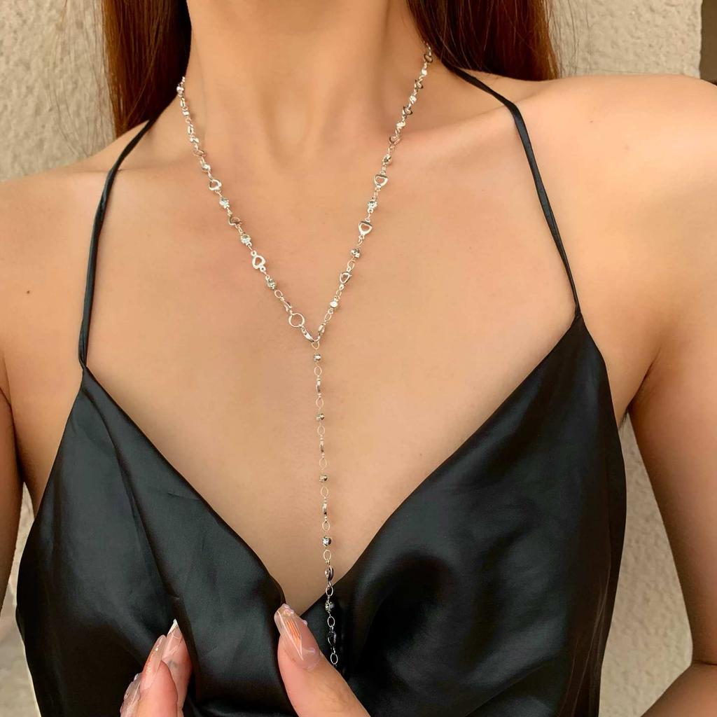 Trendige Gold Silber Farbe Glas Lange Y-förmige Halskette Metall Schlüsselbeinkette Sommerurlaubsparty Böhmischer Körperschmuck Geschenke