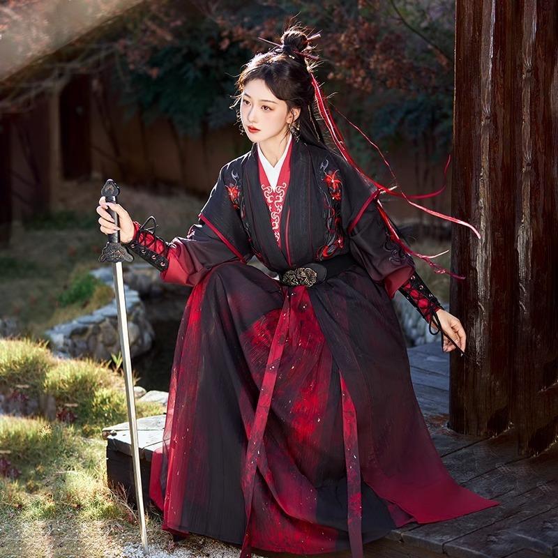 Hanfu 2 new spring and summer male and female knight daily handsome ancient clothing in red and black suit