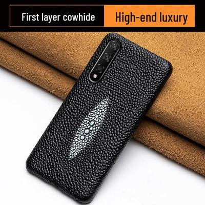 Husă semi-protectoare din piele de vacă pentru seria Honor 20 cu model de pește perlat - Husă de protecție din piele naturală pentru Honor 20, 20 Pro și 20 Lite