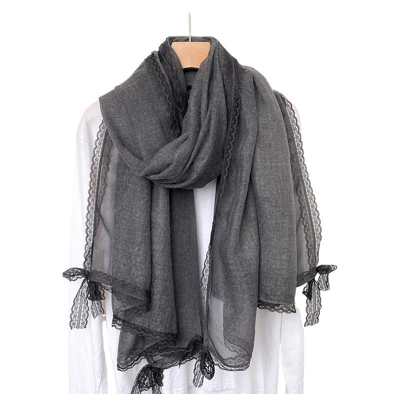 Eșarfă Subțire de Modă High-end Nouă de Primăvară și Vară Design Trendy Nișă Eșarfă cu Fundă din Dantelă