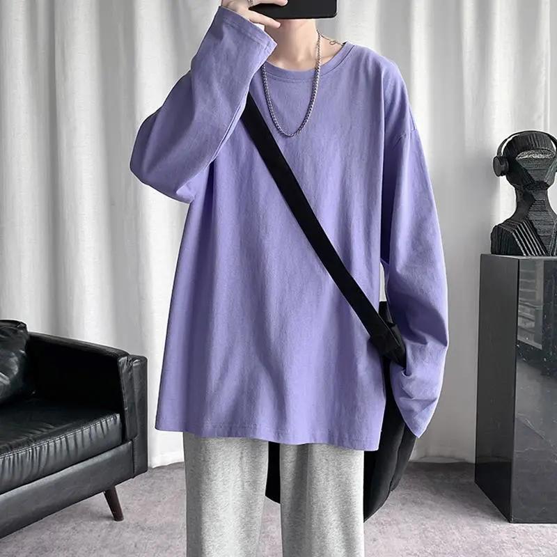 Loose Long Sleeved Sleeved T-shirt Men's Spring Autumn Pure Color Big Size Casual T-shirt