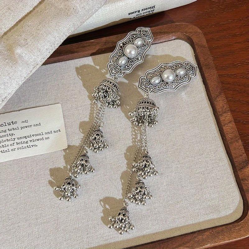 2pcs etro Ethnic Style Alloy Tassel Hair Clip Elegant Imitation Pearl Bang Side Clip Matching Accessorie Daily Party Photography