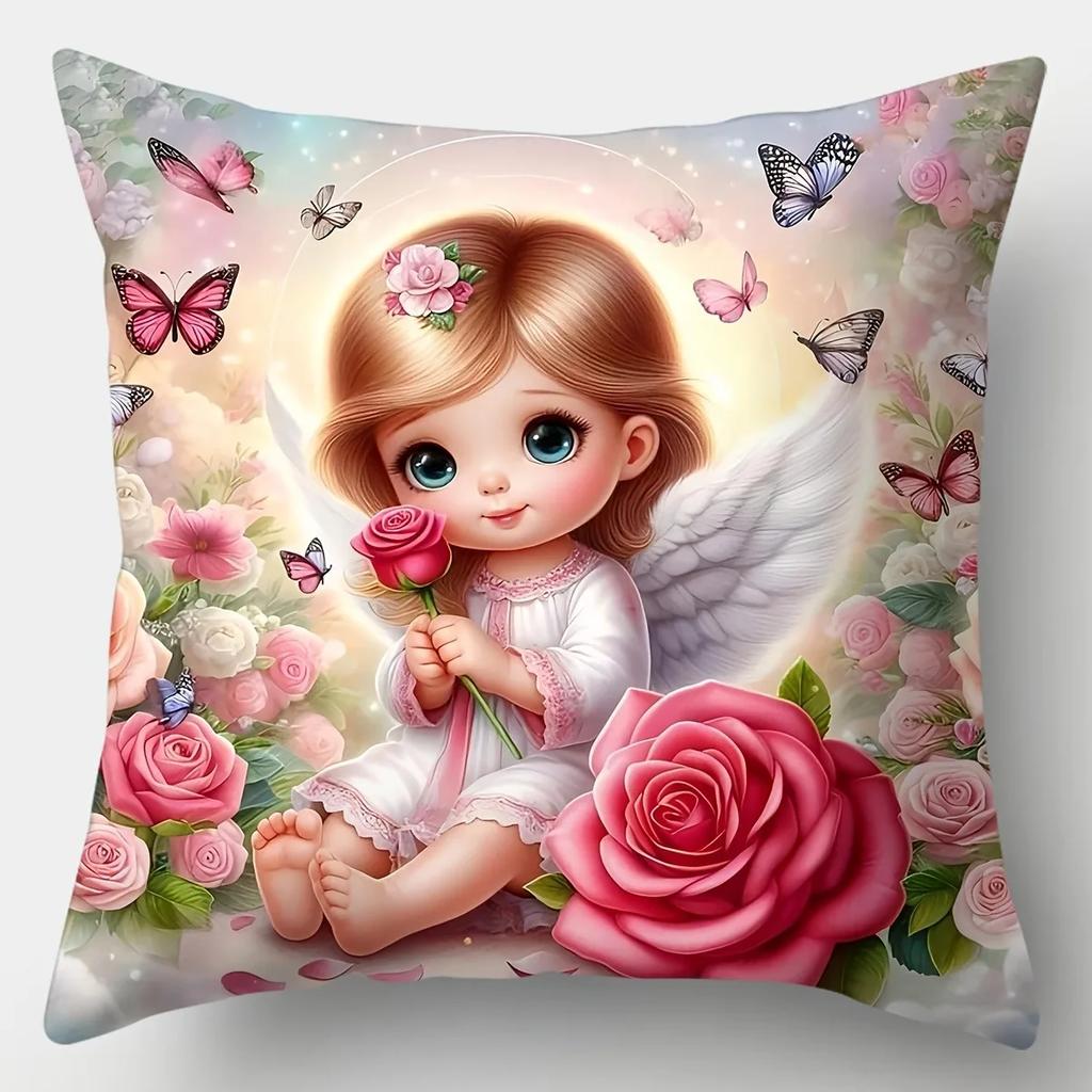 VIKAMA Valentine's Day Cushion Cover Adorable Angel Girl Design Living Room Sofa Cushion Cover Home Room Decor