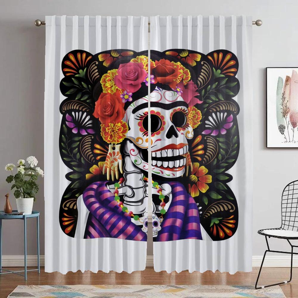 Day of Death Curtains for Living Room Curtain for Room 2 Panel Shades Partition Halloween Decoration Home Interior Curtains