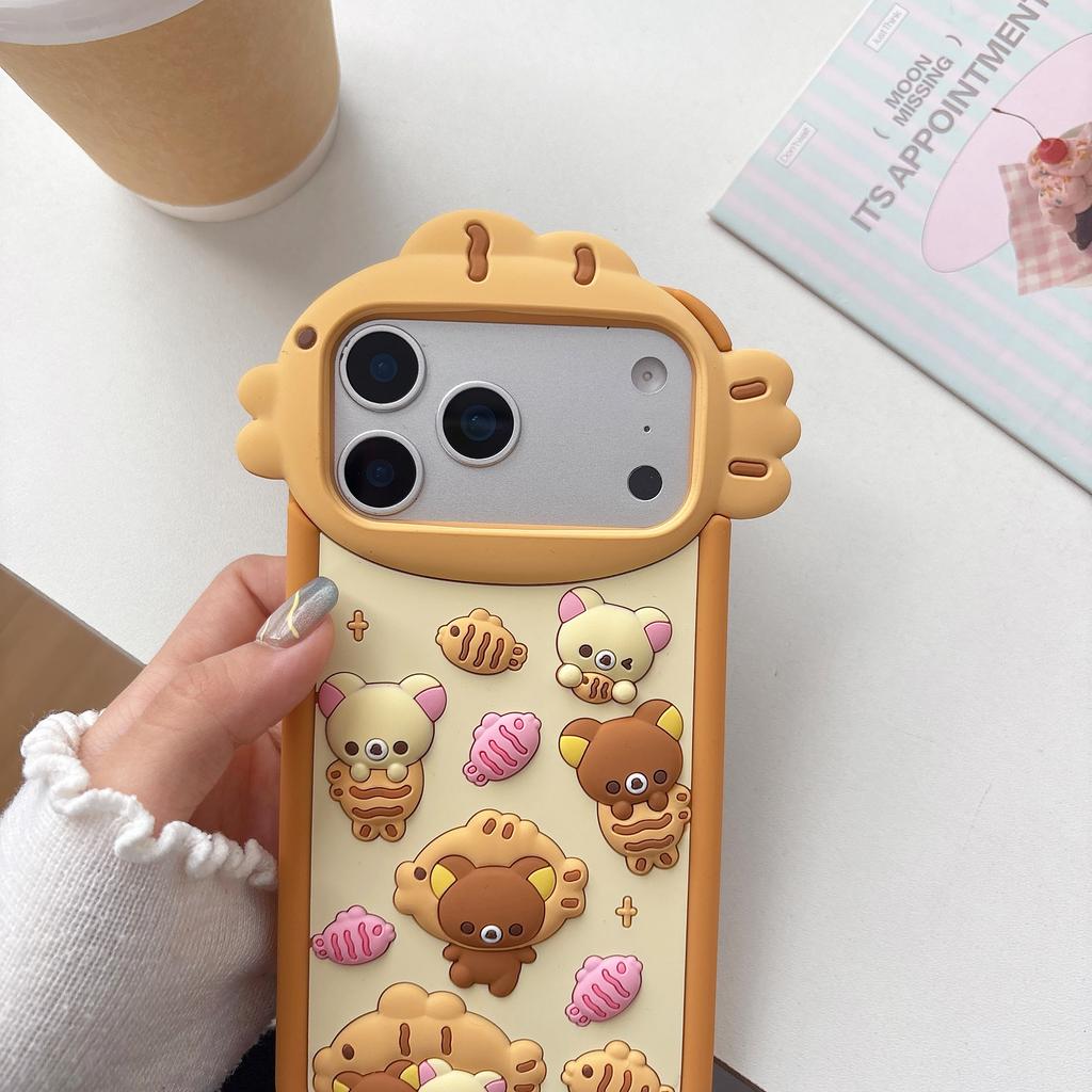 Kawaii Cartone Animato Taiyaki Orso Rilakkuma Custodia in Silicone per Telefono per iPhone 17 16 15 14 13 12 Pro Max 16promax Copertura Morbida 3D