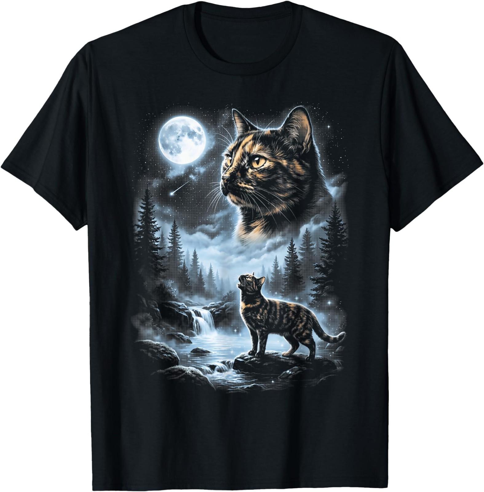 Vintage Tortoiseshell Cat Howling to The Moon T-Shirt S