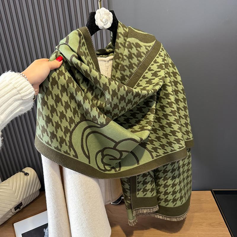 Winter Houndstooth Scarf Scarf Scarf Neck Thickened Warm Double-Sided Floral Shawl Scarf