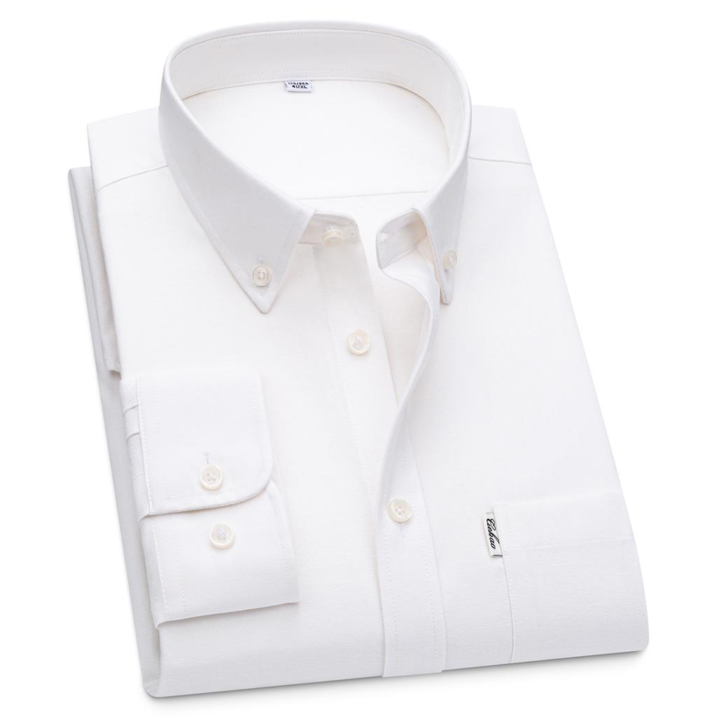 Men's Hard-wearing Comfortable 100% Cotton Long Sleeve Dress Shirt with Pocket, Spring Autumn Casual Oxford Button-Down Shirts
