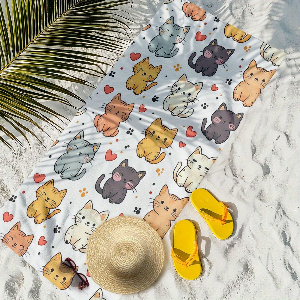 Süßes Cartoon-Katzenmuster Mikrofaserhandtuch, Superweich Schnelltrocknend für Strand Pool Bad Yoga Camping