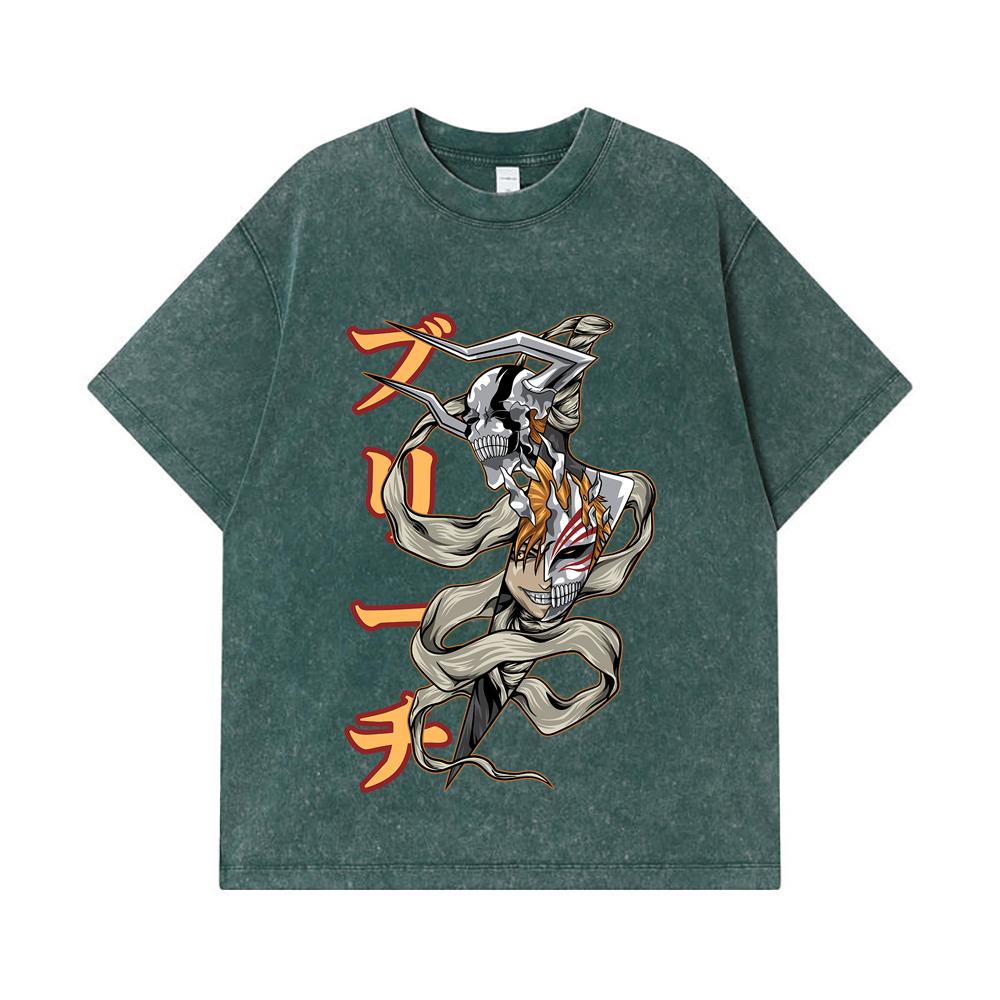 275 GSM Washed T-shirts 100% Cotton Bleach V11 Zankpakuto Print Unisex Heavy Cotton T Shirt