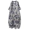 2025 Summer New Printed Cotton and Linen Long Dress Children's Retro Loose and Thin V-neck Seven-quarter Sleeve Dress