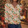 Women's Fashion Casual Christmas Print V-Neck Button 3/4 Sleeve T-Shirt Top for Holiday