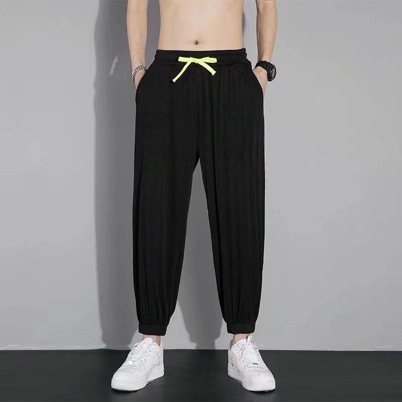 Herren Casual Hose Neue Sommer Dünn Trendig Locker Große Größe Gerade Vertikal Eis Seide Hose