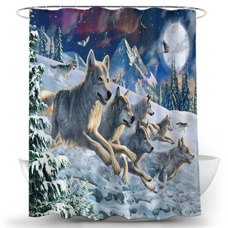 Nordic Wolf Pattern Shower Curtains Animals Tiger Bath Curtain High Quality Waterproof Polyester For Bathroom With 12Pcs Hooks