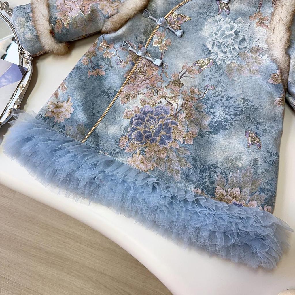 Mädchen Samt Verdickt Winter Tang Anzug Kleid - Neujahrsstil (AWA907)