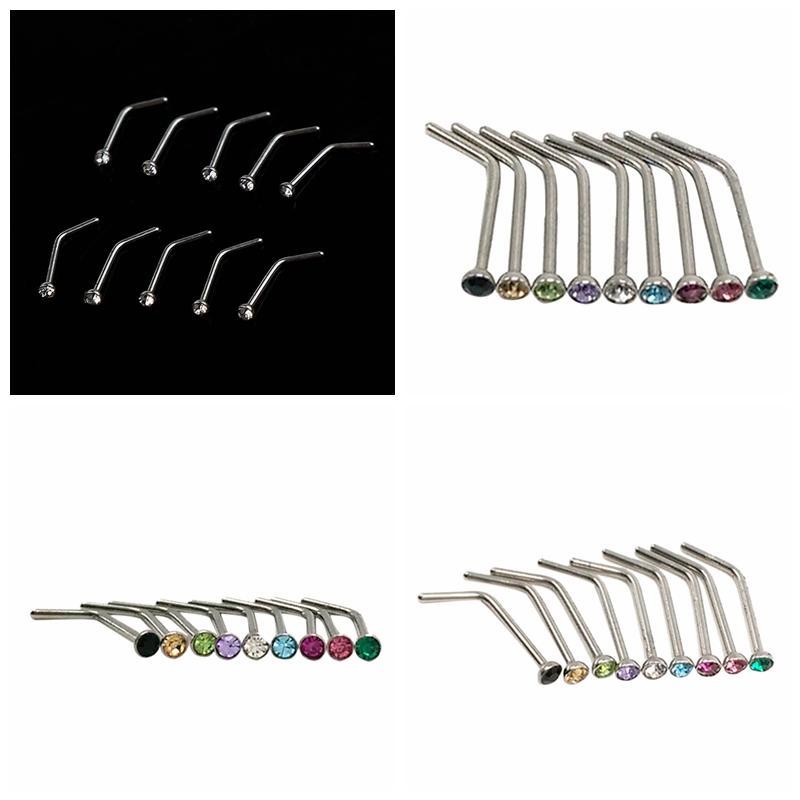 10 Stück Strass Edelstahl Schraube Nase Hoop Ring Stud Body Piercing Schmuck