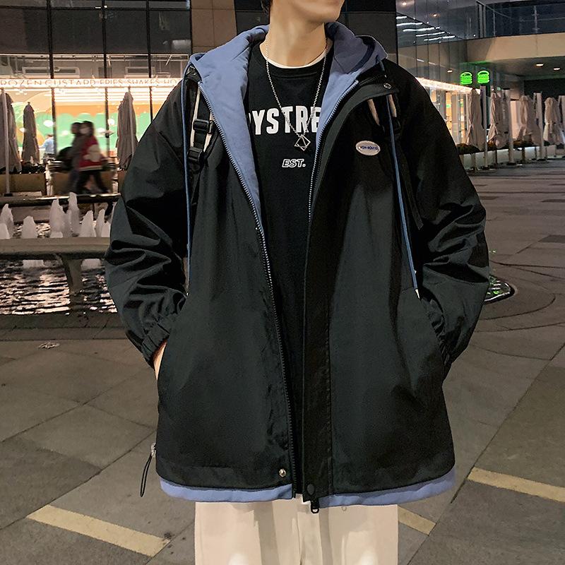 

Мужская куртка с капюшоном, имитация двух частей, весна-осень, новая модная брендовая куртка, молодежный топ 3XL