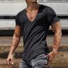 Men Shirt V-Neck Solid Color Breathable Sweat Absorption Quick Dry Dress-up Washable Summer Men Sports T-Shirt Pullover Top for Men