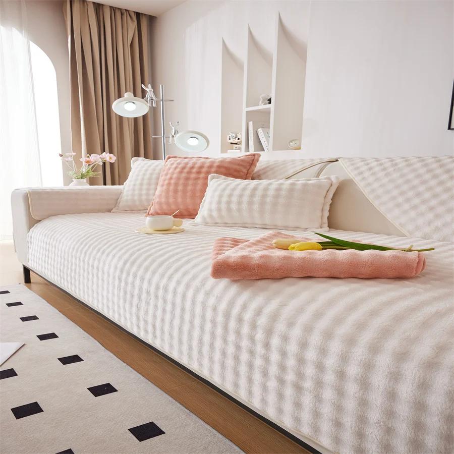 

Нескользящий кожаный чехол для дивана, высококачественная плюшевая подушка для дивана в скандинавском стиле, простая зимняя подушка из утолщенного плюша 70x180cm