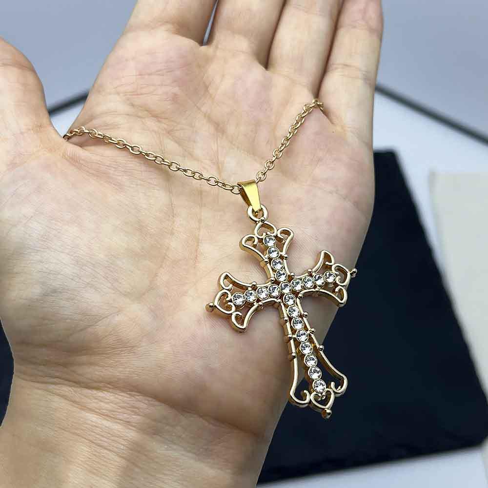 Fashion Diamond Cross Pendant Hip Hop Korean Necklace Sweater Chain