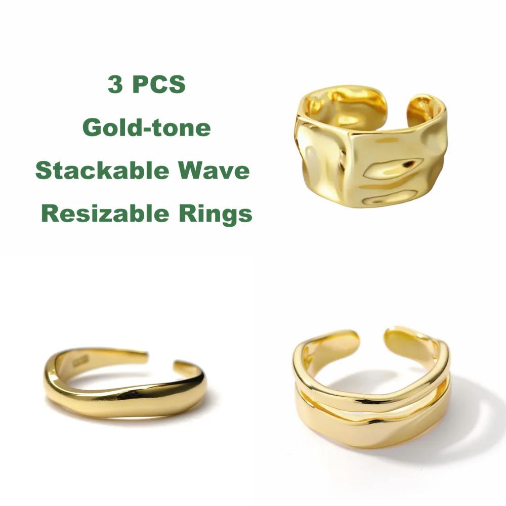 1/3 PCS Double Row Stackable Open Resizable Wave Stainless Steels Ring 18K Plated Gold Silver Minimalist Irregular Rings Jewelry