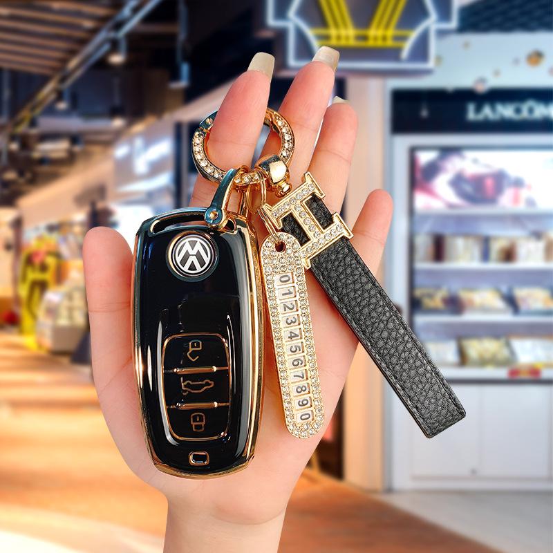 Volkswagen Schlüsselhülle für Tiguan L, Teramont, Golf 7, Sportsvan, Lamando - Galvanisierte TPU-Hülle mit Schnalle