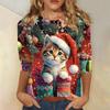 Dámské módní a ležérní top s tříčtvrtečním rukávem a vánočním potiskem s kulatým výstřihem