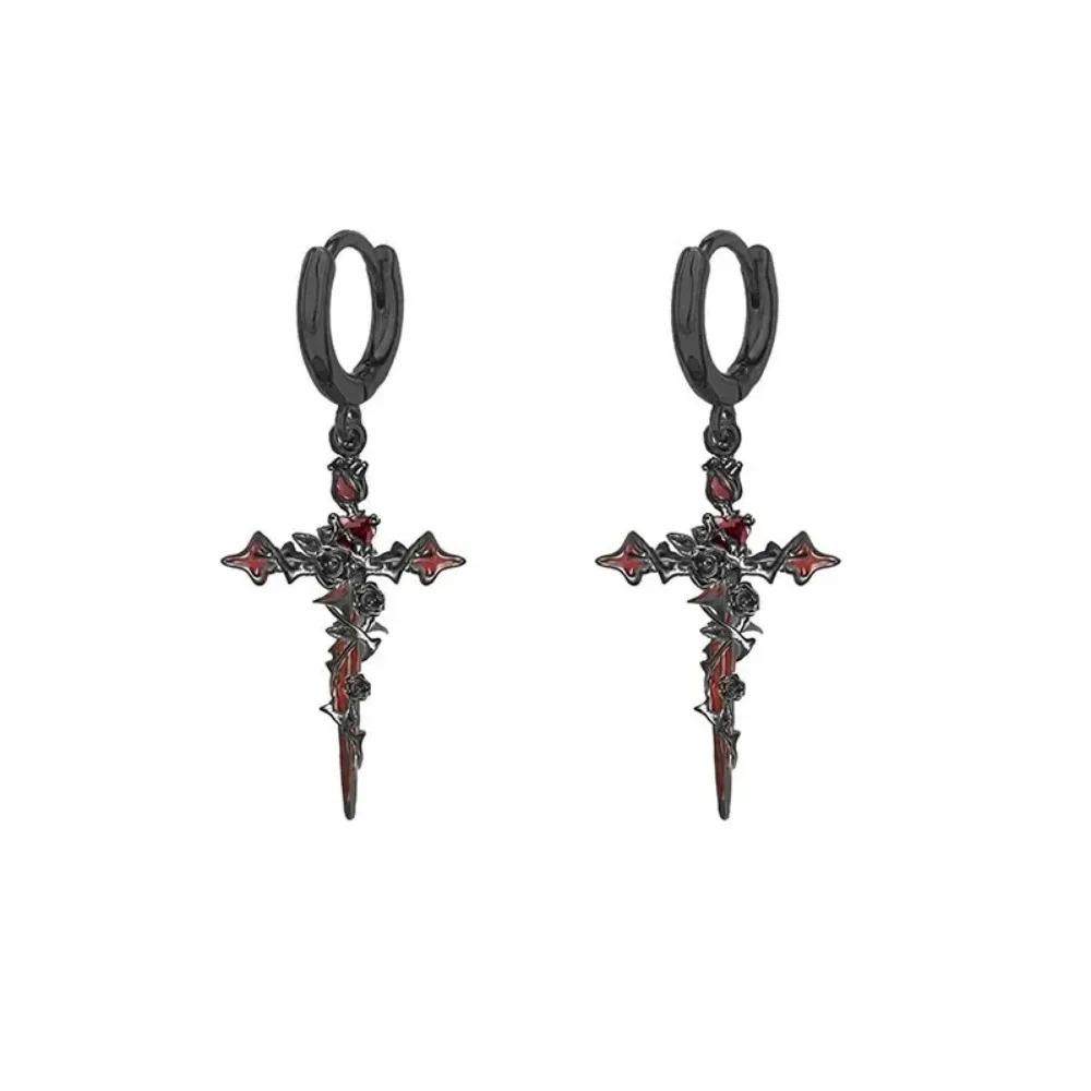 Gothic Earring for Girl Punk Goth Thorn Rose Crow Stud Moon Earrings puncture Earring Halloween Party Accessories Jewelry