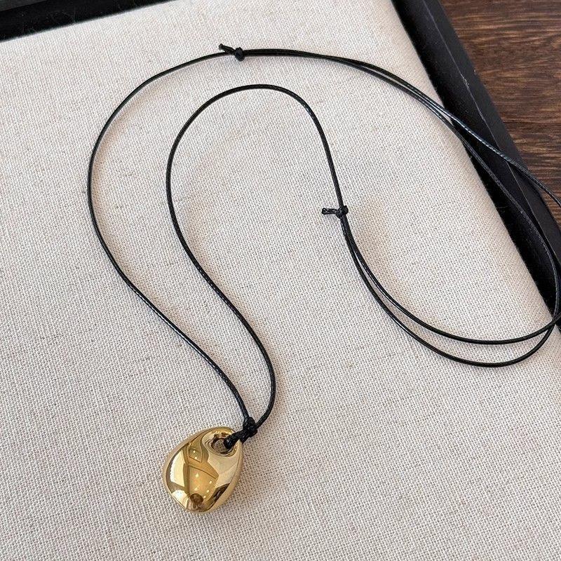 Punk Large High Polish U-Shape Horseshoe Pendant Necklace for Women Fashion Adjustable Black Leather Rope Necklace Party Jewelry