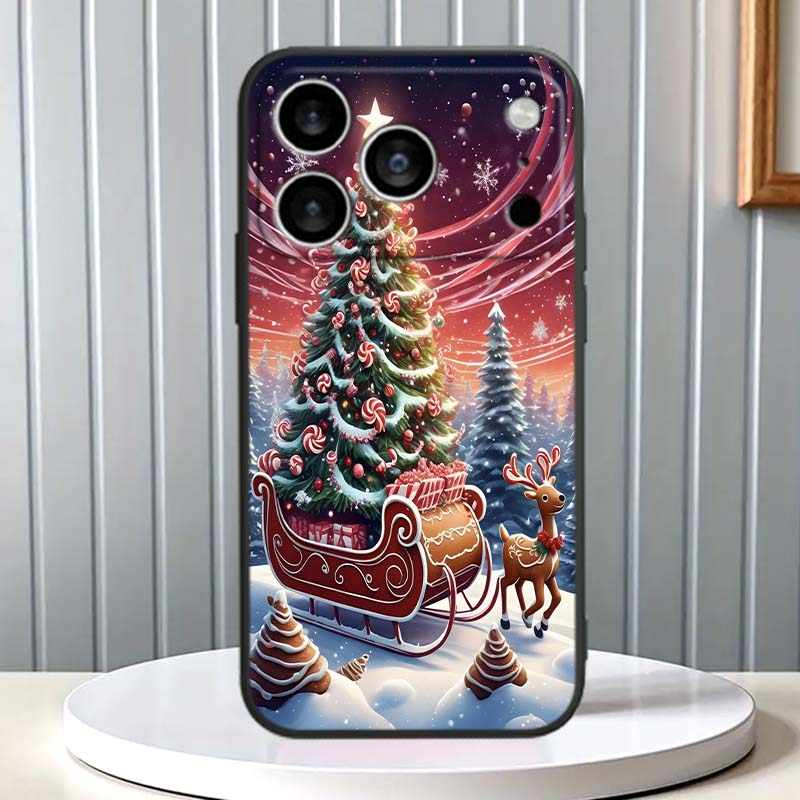 Christmas Gift Box Design For Apple iPhone 17 16 16E 15 14 13 12 11 Pro Max Plus Black Soft Silicone Phone Case