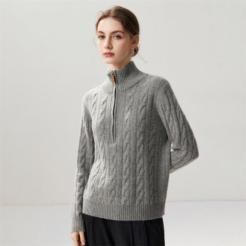 Lekasha Women's Cashmere Half-Zip Cable Knit Sweater - Autumn/Winter Collection