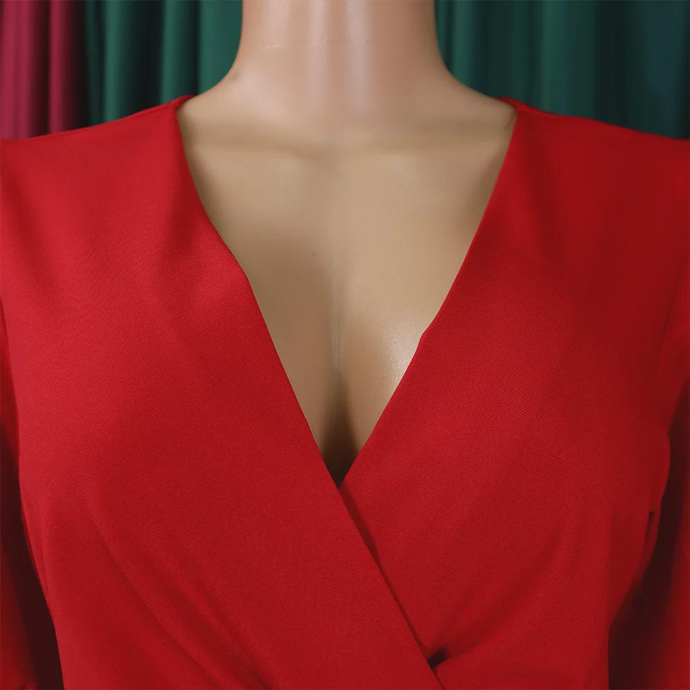 D411 Dámské letní šaty s nabíranými rukávy, výstřihem do V a obepínající boky - Profesionální OL styl pro africký, evropský a americký trh