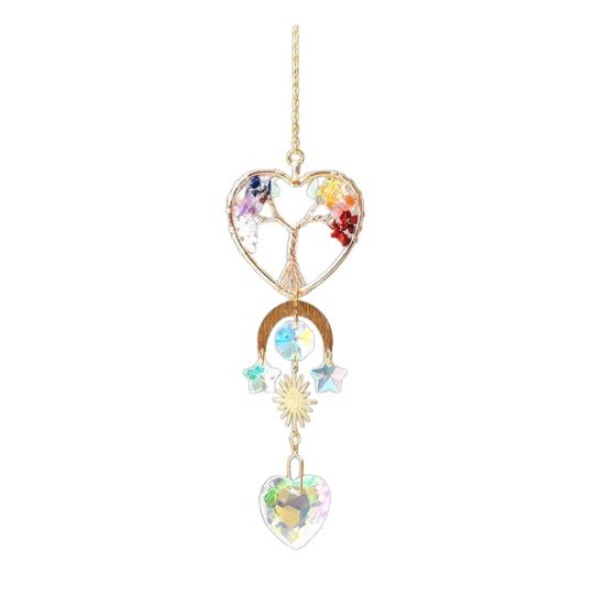 Tree of Life Colorful Prism Window Hanging Faux Crystal Suncatcher Drop Pendant Rainbow