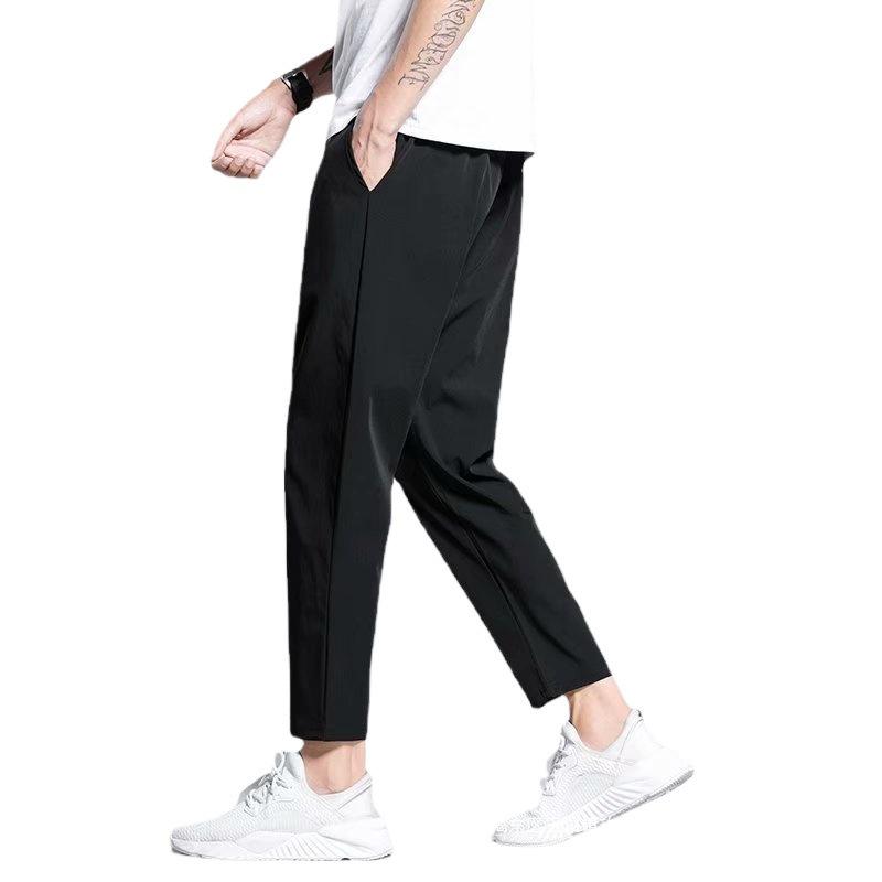 Men's Ice Silk Nine-Point Casual Summer Pants - Loose, Straight, and Trendy All-Match Suit Pants