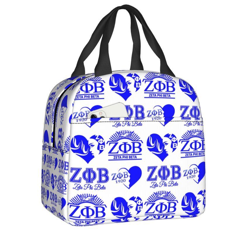 Custom Zob Zeta Phi Beta Greek Letter Insulated Lunch Bags for School Office Leakproof Thermal Cooler Bento Box Women Children