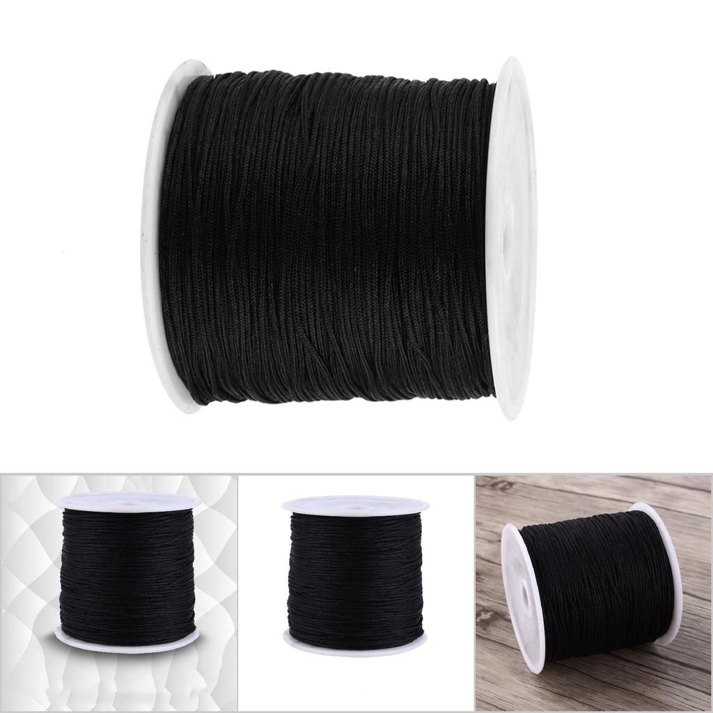 100 m x 0,8 mm Nylonschnur mit chinesischem Knoten, Rattail-Makramee-Shamballa-Faden, Schwarz