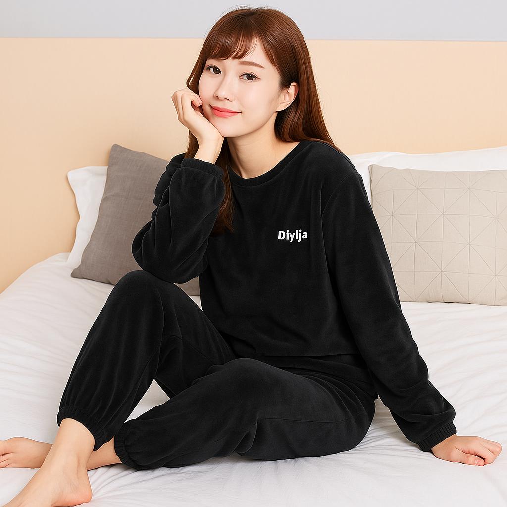 Frauen Samt Pyjama Set Lose Pullover Und Elastische Taille Hosen Hause Casual Warme Fleece Sets Frauen 2024 Herbst Winter