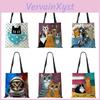 Totes Women Handbag With Linen Cat Print Casual Traveling Beach Gift Bags