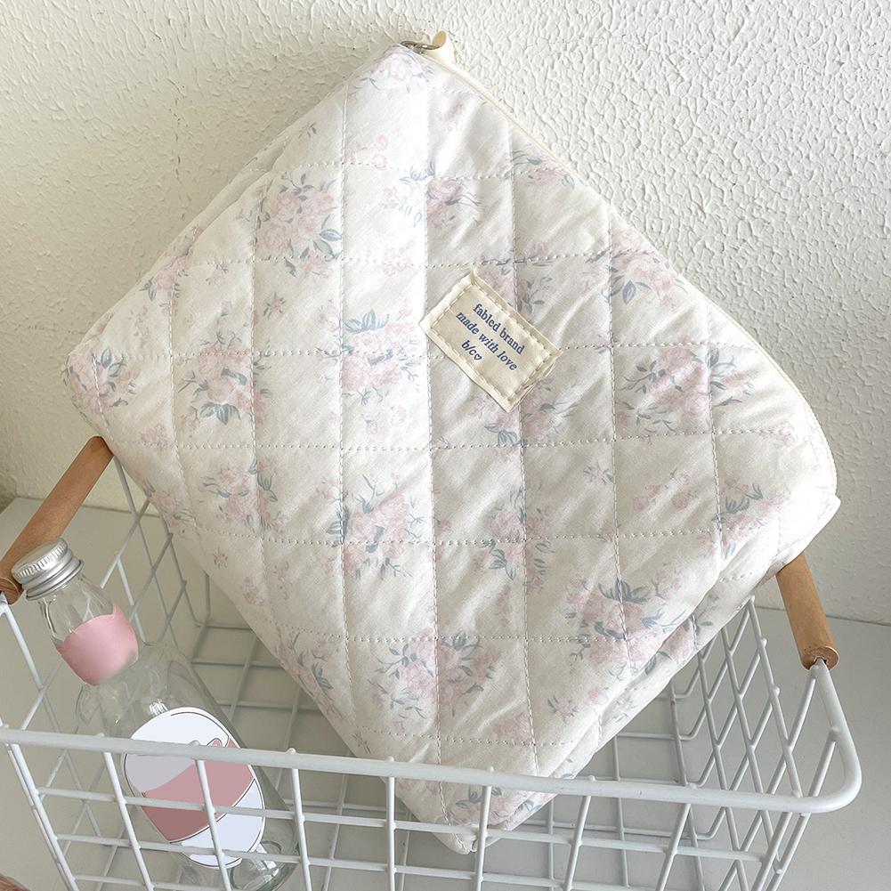 Gesteppte Make-up-Tasche Damen Reise Kosmetiktasche Groß Kosmetikhalter Etui Ästhetisch Tragbare Kosmetiktasche Floral Kulturtasche