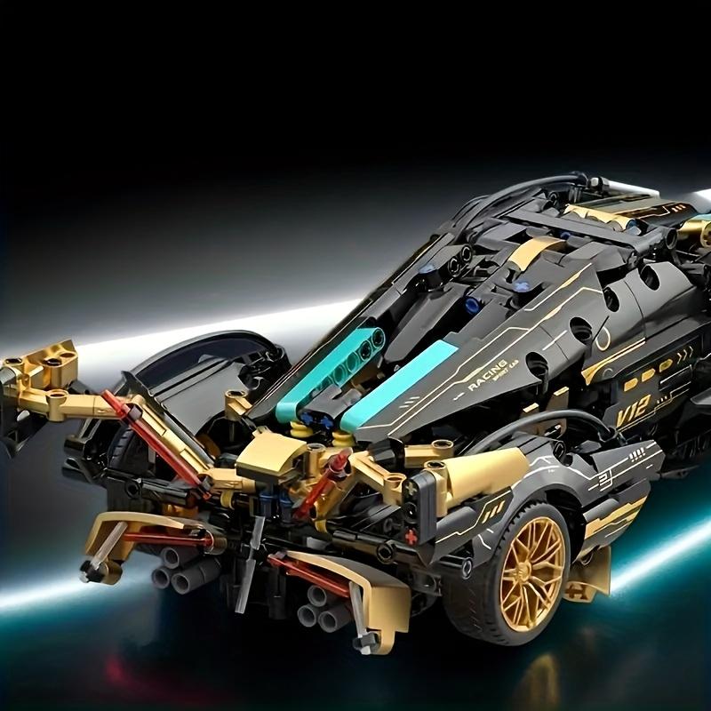 Limited Edition Super Sports Car Model Kit - Stylish Black and Golden, Mechanical Assembly, High-Quality ABS Plastic, Stackable Vehicle Set