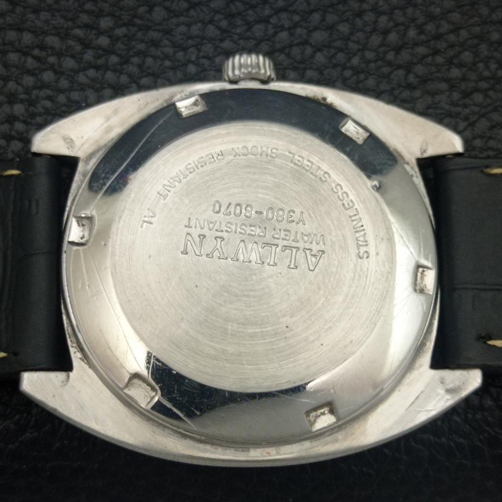 HAND-WINDING VINTAGE ALLWYN 6300A INDIA MENS ORANGE COLOR DIAL WATCH a703949-1